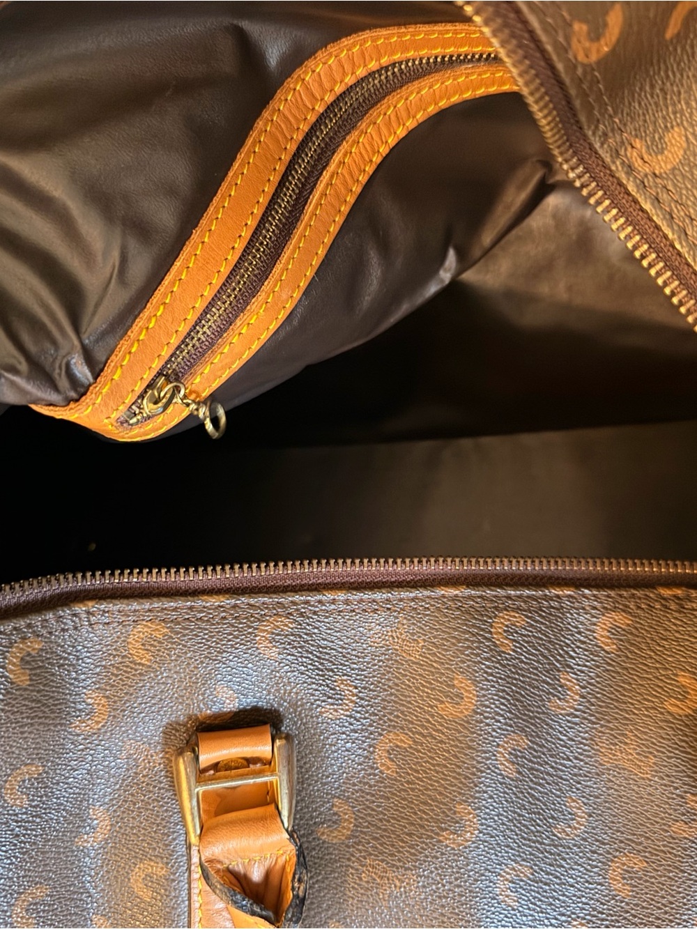 Carven Paris travel Duffel Bag in Brown and Tan - Designer Logo Pattern - Picture 6 of 15